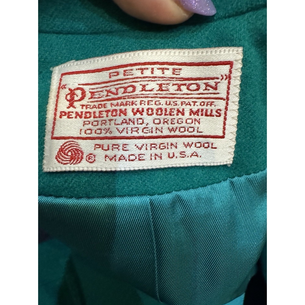 VTG Pendleton Skirt Blazer Set Women's Petite 10 Top 8 Bottom Green Retro - Picture 5 of 5